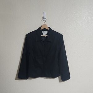 Sandro Linen Blend Collared Zip Up Jacket Long Sleeve Black Size 12